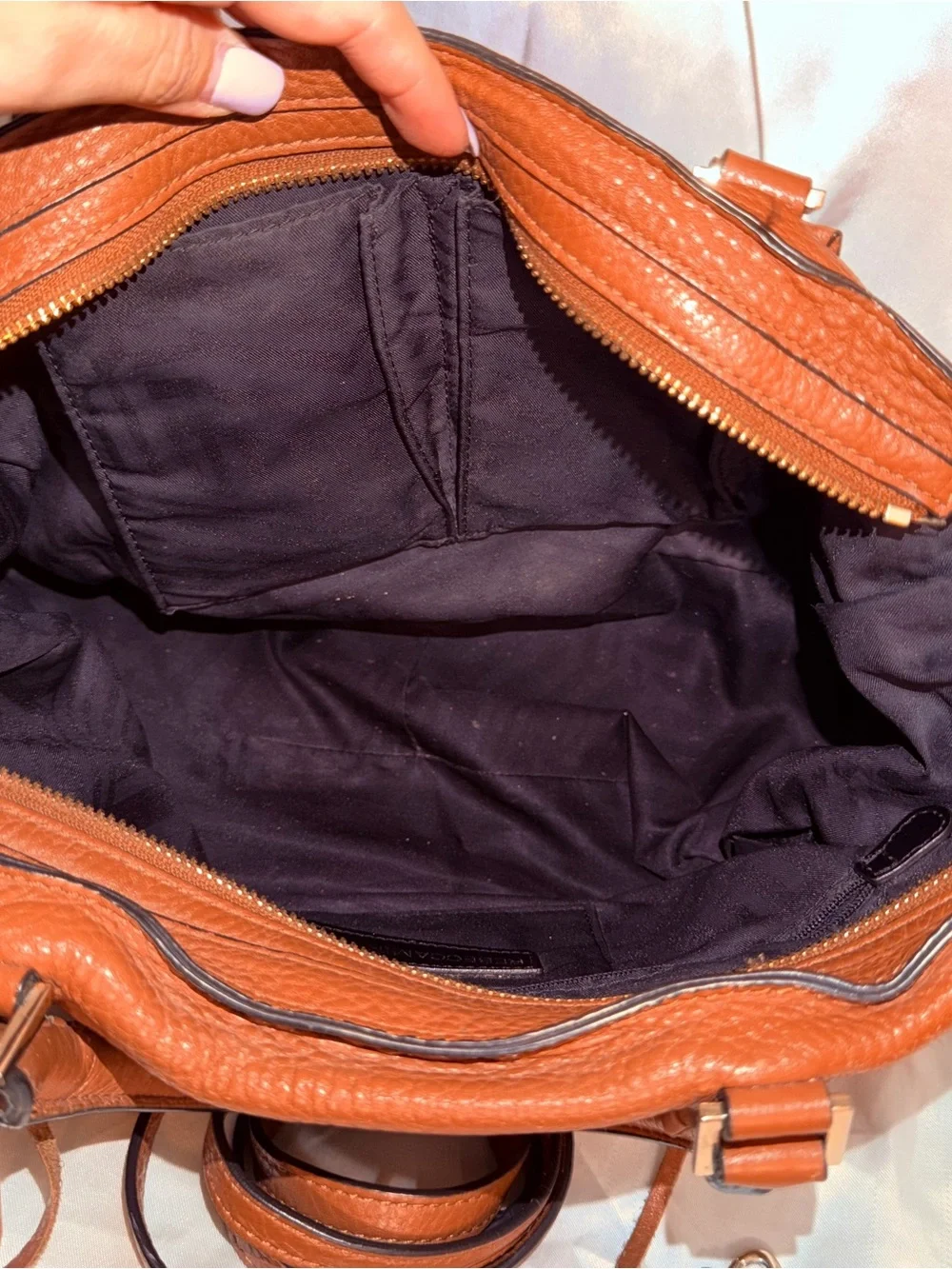 Rebecca Minkoff Cognac Pebbled Leather Satchel with Shoulder Strap